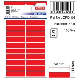 Tanex OFC-109 Flo Kırmızı 50 Adet 10'lu Poşet Ofis Etiketi
