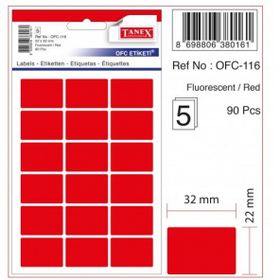 Tanex OFC-116 22x32 mm Kırmızı 5 Adet Ofis Etiketi