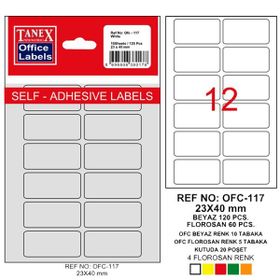 Tanex OFC-117 23x40 mm Beyaz Poşetli Ofis Etiketi