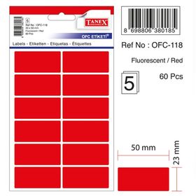 Tanex OFC-118 Flo Kırmızı 60 Adet Ofis Etiketi