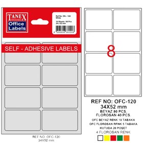 Tanex OFC-120 34x55 mm Beyaz Poşetli Ofis Etiketİ