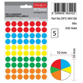 Tanex OFC-128 Mıx 10 mm 540 Adet Color Ofis Etiketi