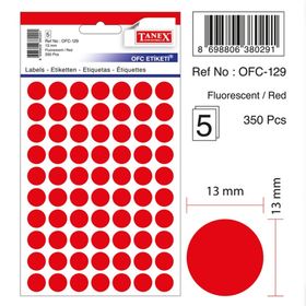 Tanex OFC-129 Flo Kırmızı 350 Adet Ofis Etiketi
