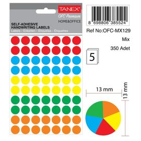 Tanex OFC-129 Mıx Color 13 mm 350 Adet Ofis Etiketi