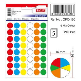 Tanex OFC-130 Mıx Color 16 mm 240 Adet Ofis Etiketi