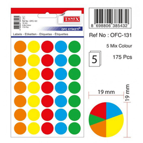 Tanex OFC-131 Mıx Color 19 mm 175 Adet Ofis Etiketi