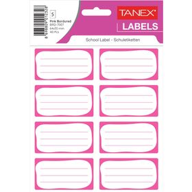 Tanex Pembe Bordürlü Çift Sıra 40 Adet Okul Etiketi