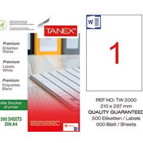 Tanex TW-2000 210 x 297 mm 500 Adet Lazer Etiket