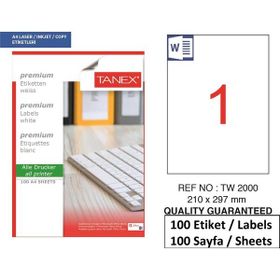 Tanex TW-2000 210 x 297 mm 500 Adet Lazer Etiket