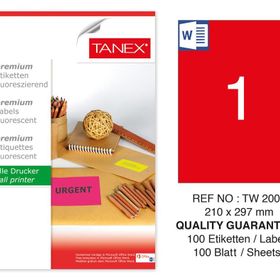 Tanex TW-2000 210x297 mm 100'lü Kırmızı Floresan Laser Etiket
