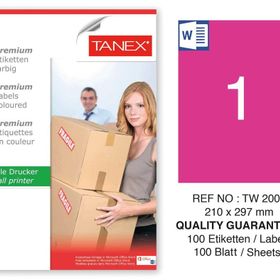 Tanex TW-2000 210x297 mm 100'lü Pembe Pastel Laser Etiket