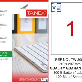 Tanex TW-2000 210x297 mm 100'lü Sökülebilir Etiket