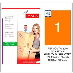 Tanex TW-2000 210x297 mm 100'lü Turuncu Pastel Laser Etiket