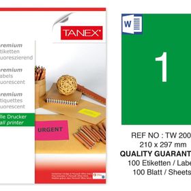 Tanex TW-2000 210x297 mm 100'lü Yeşil Floresan Laser Etiket