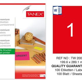 Tanex TW-2001 199.6x289.1 mm 100'lü Kırmızı Floresan Laser Etiket