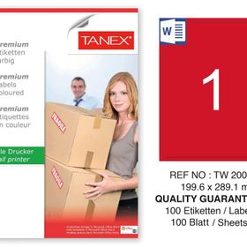 Tanex TW-2001 199.6x289.1 mm 100'lü Kırmızı Pastel Laser Etiket