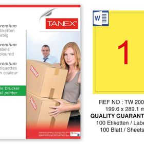 Tanex TW-2001 199.6x289.1 mm 100'lü Sarı Pastel Laser Etiket
