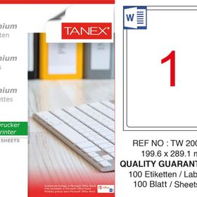 Tanex TW-2001 199.6x289.1 mm 100'lü Sökülebilir Etiket