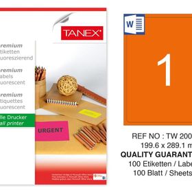 Tanex TW-2001 199.6x289.1 mm 100'lü Turuncu Floresan Laser Etiket