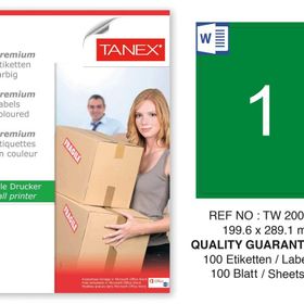 Tanex TW-2001 199.6x289.1 mm 100'lü Yeşil Pastel Laser Etiket
