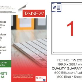 Tanex TW-2001 199.6x289.1 mm 500'lü Laser Etiket