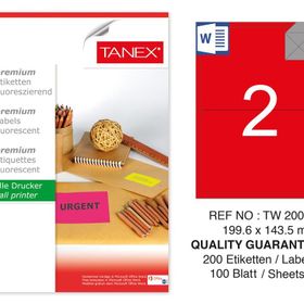 Tanex TW-2002 199.6x143.5 mm 100'lü Kırmızı Floresan Laser Etiket