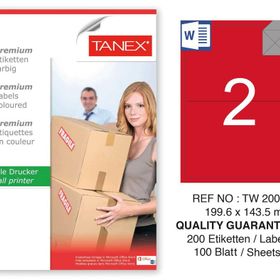 Tanex TW-2002 199.6x143.5 mm 100'lü Kırmızı Pastel Laser Etiket