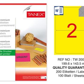 Tanex TW-2002 199.6x143.5 mm 100'lü Sarı Floresan Laser Etiket