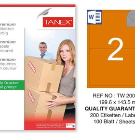 Tanex TW-2002 199.6x143.5 mm 100'lü Turuncu Pastel Laser Etiket