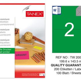 Tanex TW-2002 199.6x143.5 mm 100'lü Yeşil Floresan Laser Etiket