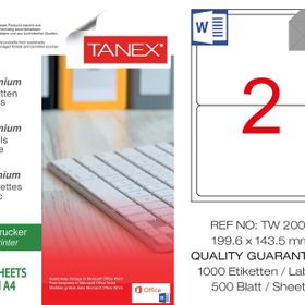 Tanex TW-2002 199.6x143.5 mm 500'lü Laser Etiket