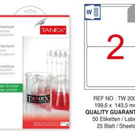 Tanex TW-2002 199.6x143.5 mm 50'li Şeffaf Laser Etiket