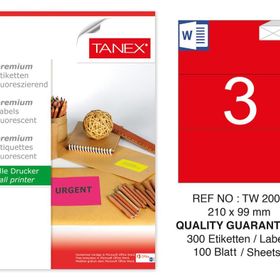 Tanex TW-2003 210x99 mm 100'lü Kırmızı Floresan Laser Etiket