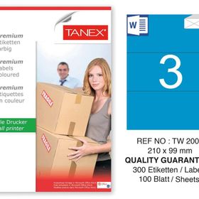Tanex TW-2003 210x99 mm 100'lü Mavi Pastel Laser Etiket