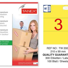 Tanex TW-2003 210x99 mm 100'lü Sarı Pastel Laser Etiket