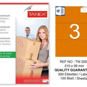 Tanex TW-2003 210x99 mm 100'lü Turuncu Pastel Laser Etiket