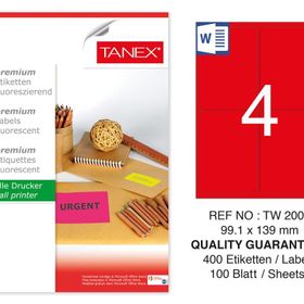 Tanex TW-2004 99.1x139 mm 100'lü Kırmızı Floresan Laser Etiket