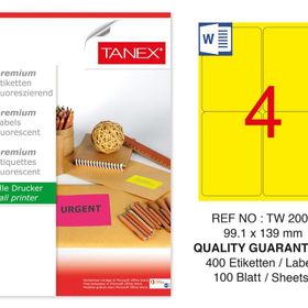 Tanex TW-2004 99.1x139 mm 100'lü Sarı Floresan Laser Etiket
