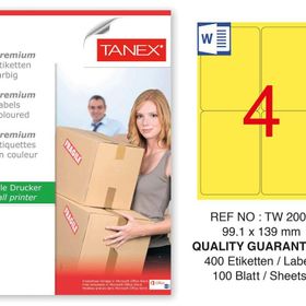 Tanex TW-2004 99.1x139 mm 100'lü Sarı Pastel Laser Etiket