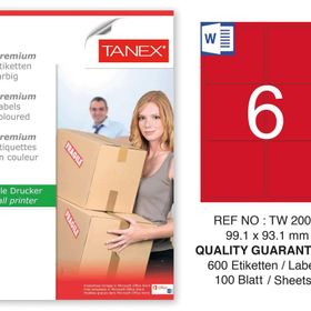 Tanex TW-2006 99.1x93.1 mm 100'lü Kırmızı Pastel Laser Etiket