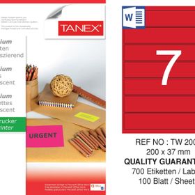 Tanex TW-2007 200x37 mm 100'lü Kırmızı Floresan Laser Etiket