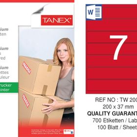 Tanex TW-2007 200x37 mm 100'lü Kırmızı Pastel Laser Etiket