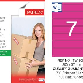 Tanex TW-2007 200x37 mm 100'lü Pembe Pastel Laser Etiket