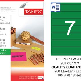Tanex TW-2007 200x37 mm 100'lü Yeşil Floresan Laser Etiket