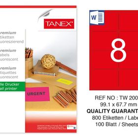 Tanex TW-2008 99.1x67.7 mm 100'lü Kırmızı Floresan Laser Etiket
