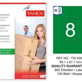 Tanex TW-2008 99.1x67.7 mm 100'lü Yeşil Pastel Laser Etiket