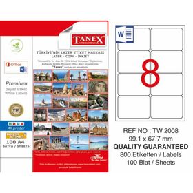 Tanex TW-2008 Beyaz 99x67 mm 800 Adet Yazıcı Etiketi