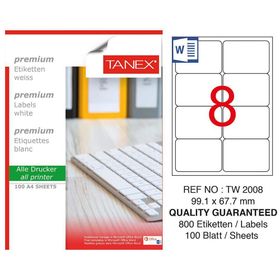 Tanex TW-2008 Beyaz 99x67 mm 800 Adet Yazıcı Etiketi