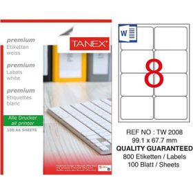 Tanex TW-2008 Beyaz 99x67 mm 800 Adet Yazıcı Etiketi
