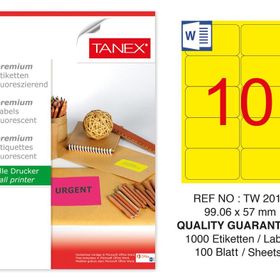 Tanex TW-2010 99.06x57 mm 100'lü Sarı Floresan Laser Etiket